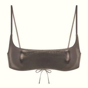 NWT SKIMS SWIM MICRO SCOOP BIKINI TOP IN METALLIC CARBON XXS